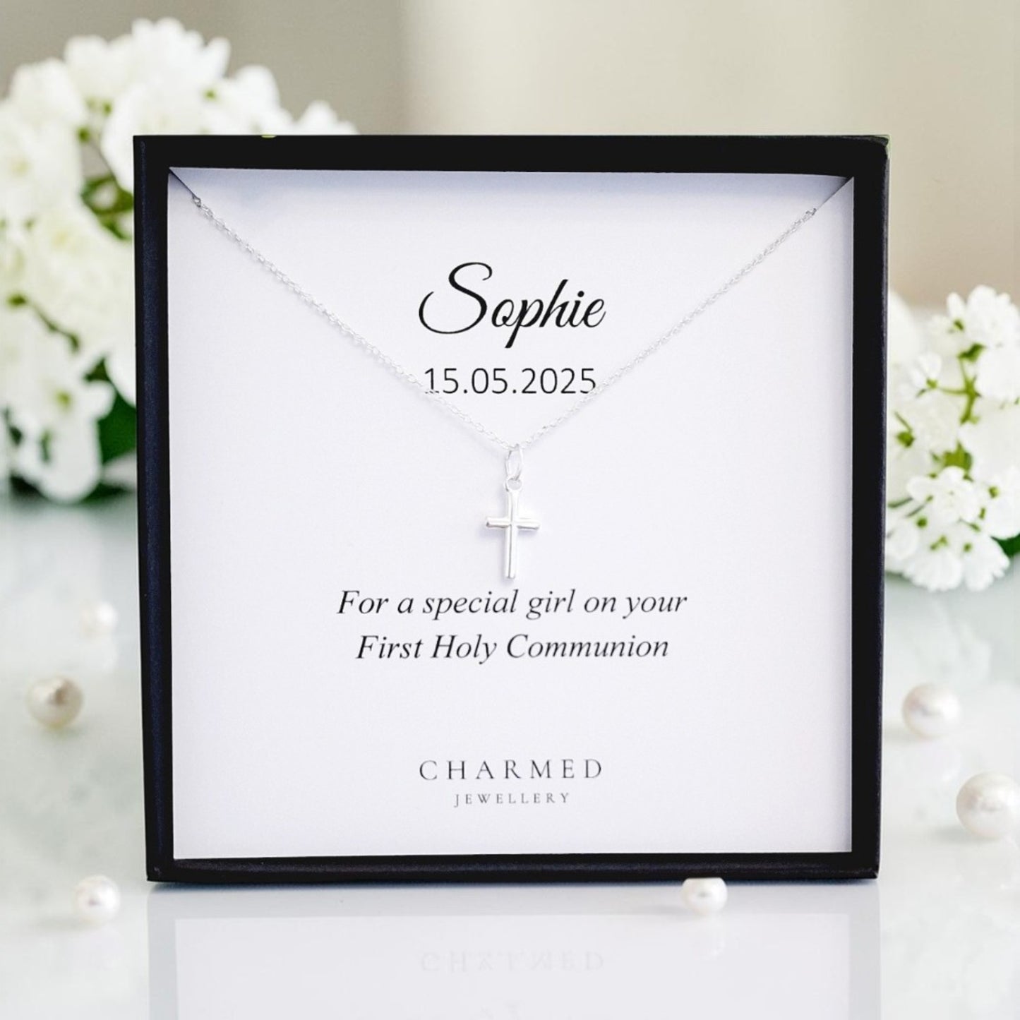 First Holy Communion Gift | Cross Necklace 925 Sterling Silver | Message Card Jewellery