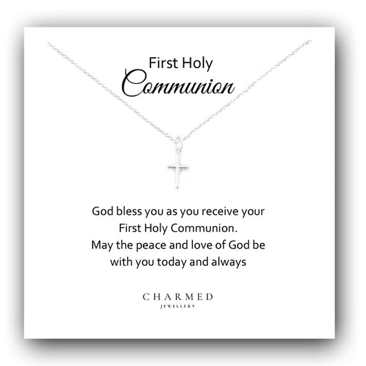First Holy Communion Gift, Cross Necklace in Sterling Silver 925, Personalised Gift