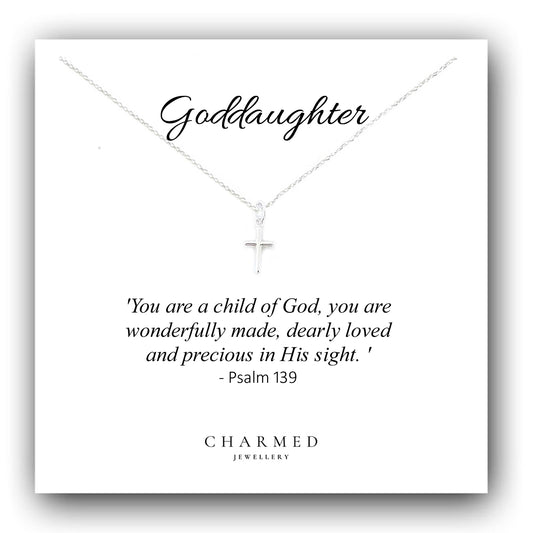 Goddaughter Gift, Cross Necklace in Sterling Silver 925, Religious Gift, Psalm 139