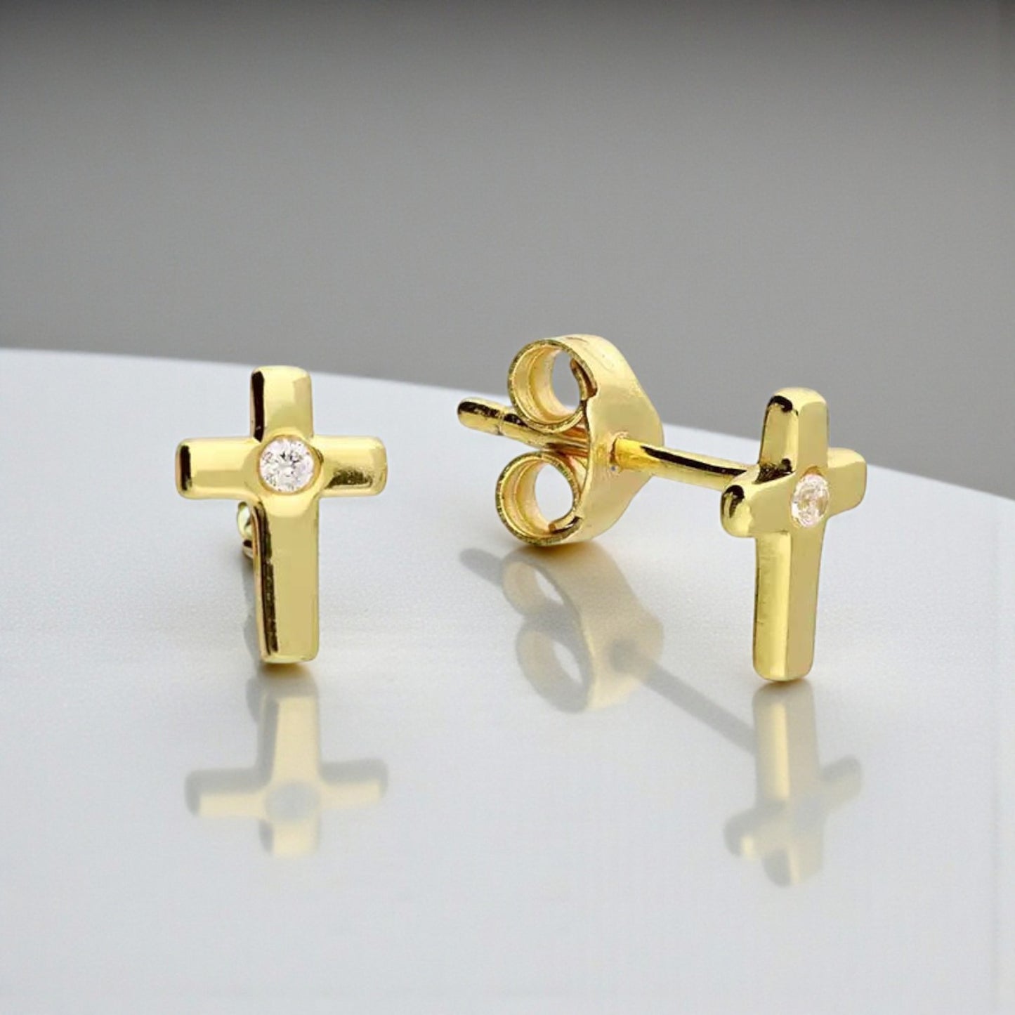 Gold CZ Cross Stud Earrings in Sterling Silver 925 | Personalised Jewellery Gift