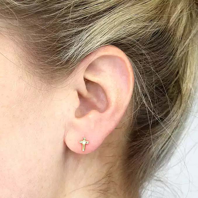Gold CZ Cross Stud Earrings in Sterling Silver 925 | Personalised Jewellery Gift
