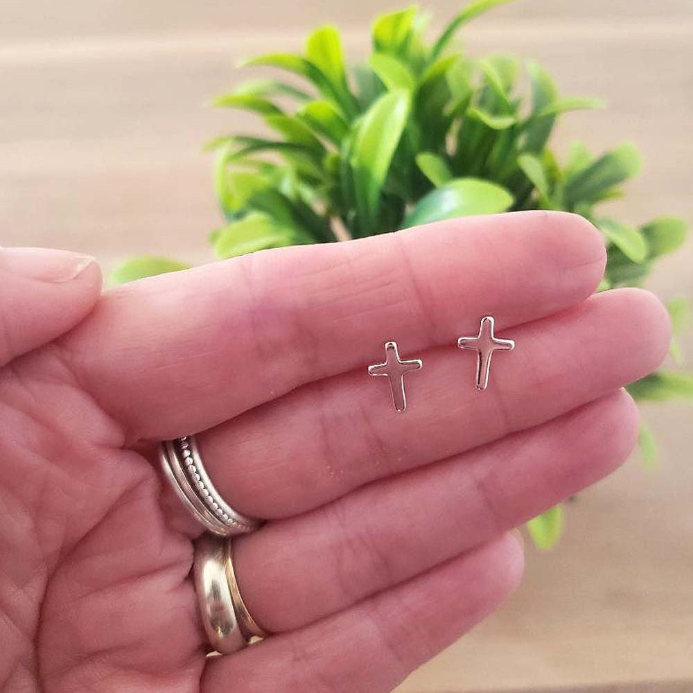 Cross Stud Earrings, 925 Sterling Silver