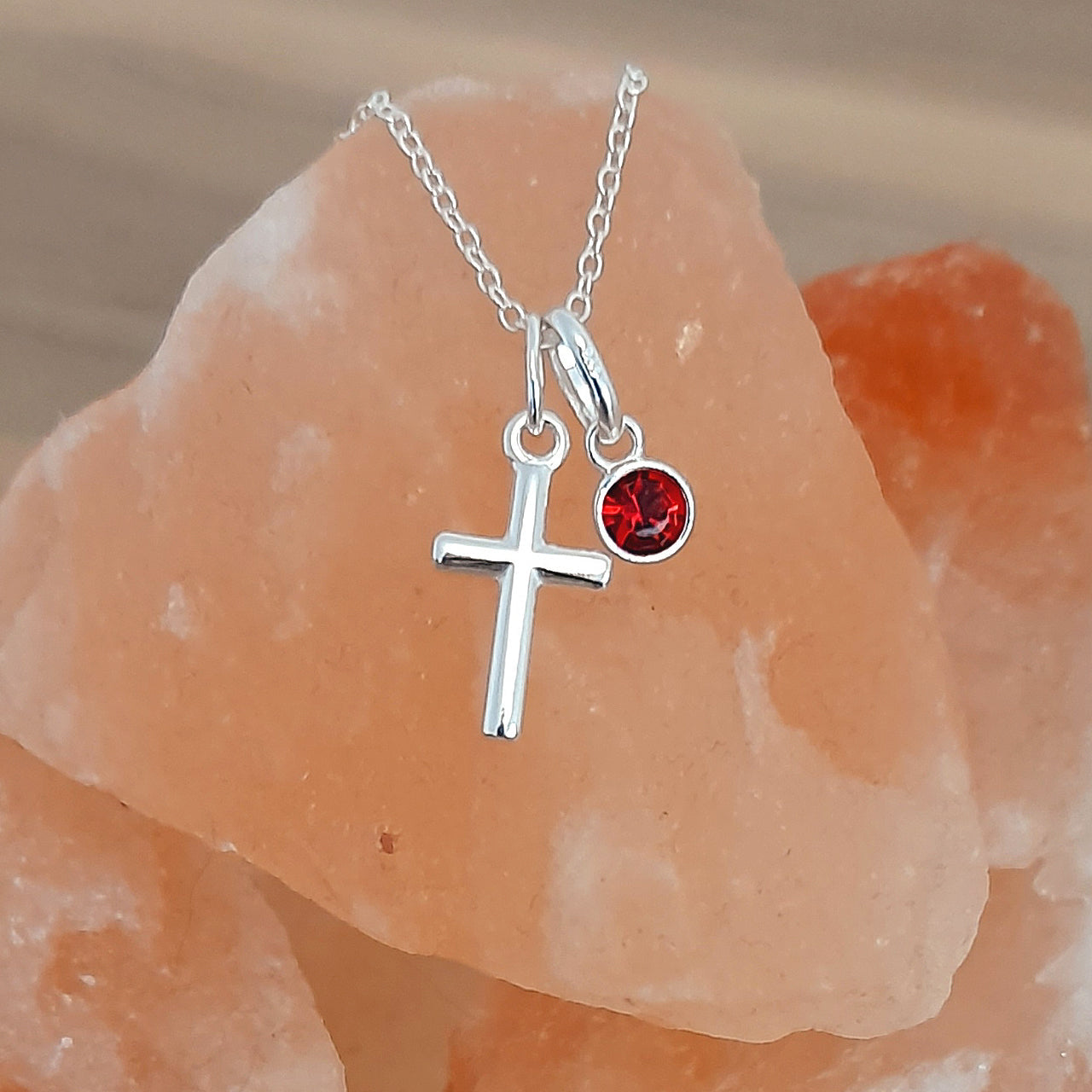 Granddaughter Cross Necklace with Birthstone in Sterling Silver 925 | Personalised Jewellery Gift