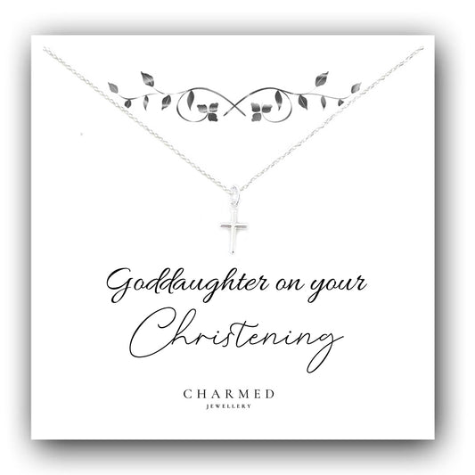 Goddaughter Christening Gift, Cross Necklace in Sterling Silver 925, Personalised Jewellery Gift