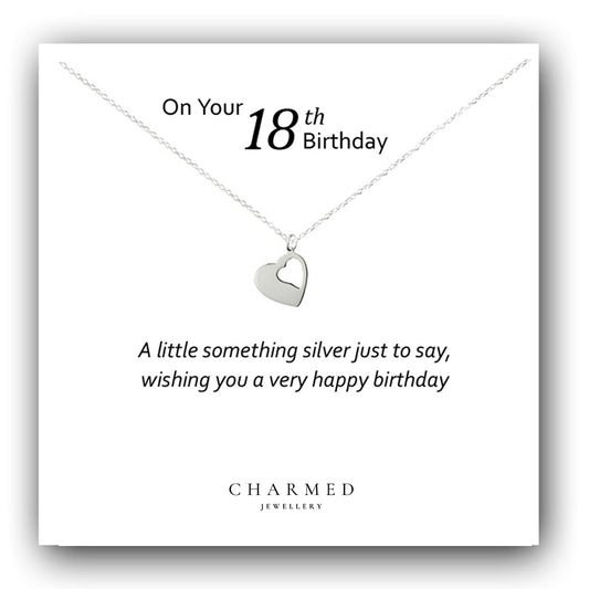 18th Birthday Cut Out Heart Necklace in Sterling Silver 925, Personalised Jewellery Gift
