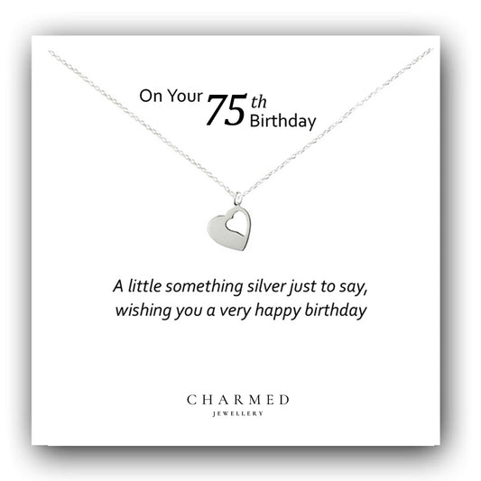 75th Birthday Cut Out Heart Necklace in Sterling Silver 925, Personalised Gift