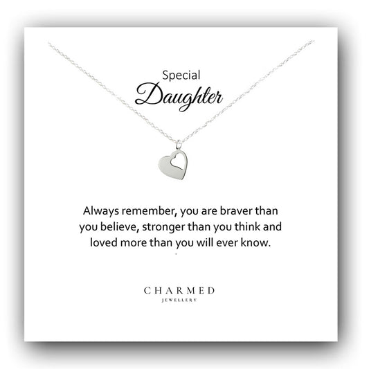 Daughter Cut Out Heart Necklace in Sterling Silver 925, Personalised Jewellery Gift