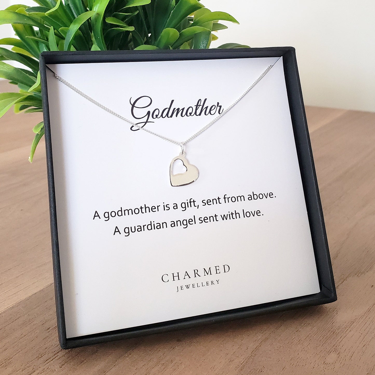 Godmother Gift, Cut Out Heart Necklace in Sterling Silver 925 | Personalised Jewellery Gift