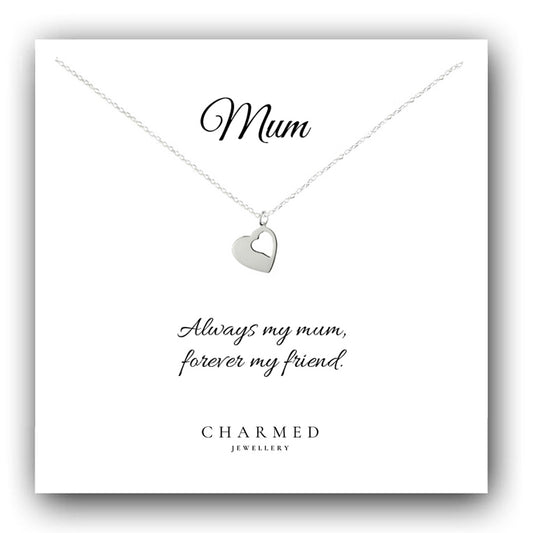 Mum Cut Out Heart Necklace in Sterling Silver 925, Personalised Gift