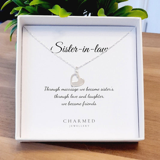 Sister-in-Law Cut Out Heart Necklace in Sterling Silver 925 | Personalised Jewellery Gift