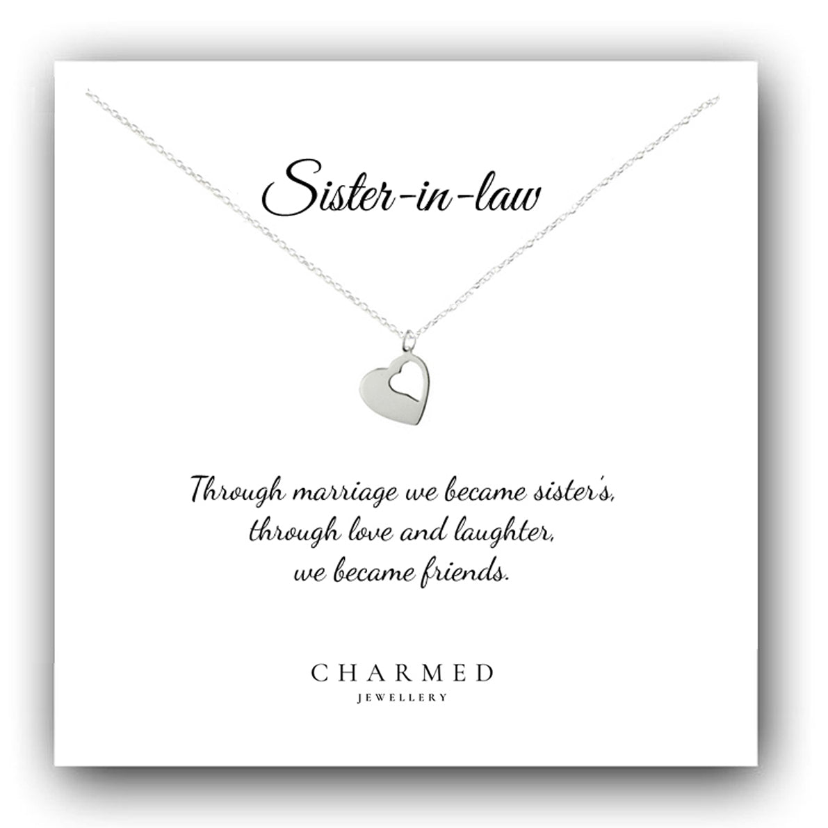 Sister in Law Cut Out Heart Necklace in Sterling Silver 925, Personalised Gift
