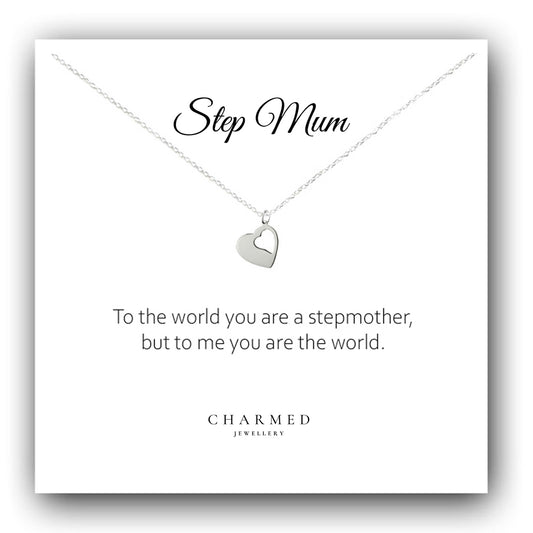 Step Mum Gift, Cut Out Heart Necklace 925 Sterling Silver, Personalised Jewellery Gift