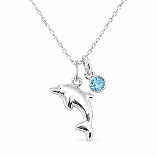 Dolphin Birthstone Necklace in 925 sterling silver