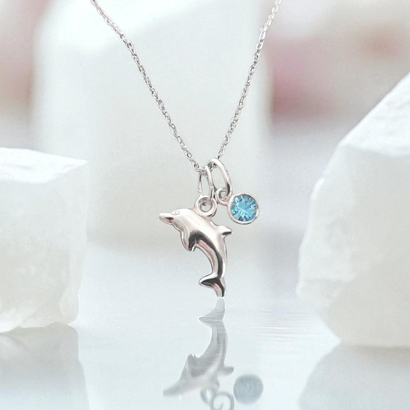Dolphin Necklace with Birthstone in Sterling Silver 925 | Personalised Jewellery Gift