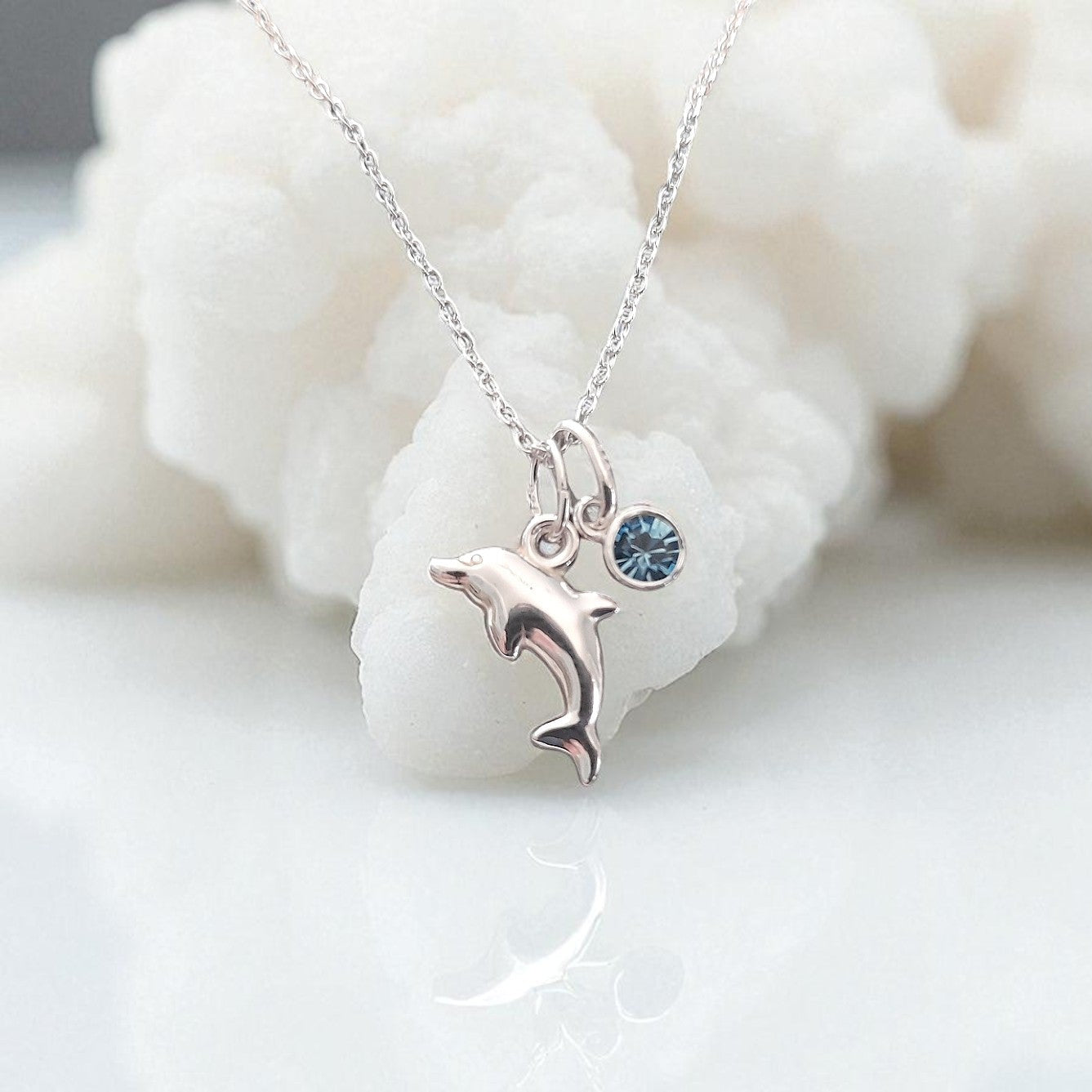 Dolphin Necklace with Birthstone in Sterling Silver 925 | Personalised Jewellery Gift