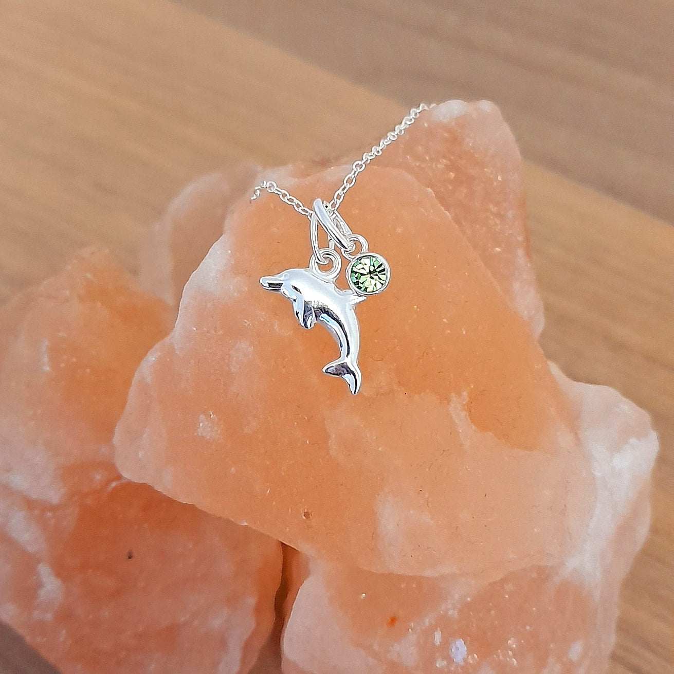 Dolphin Birthstone Necklace Sterling Silver 925, Personalised Jewellery