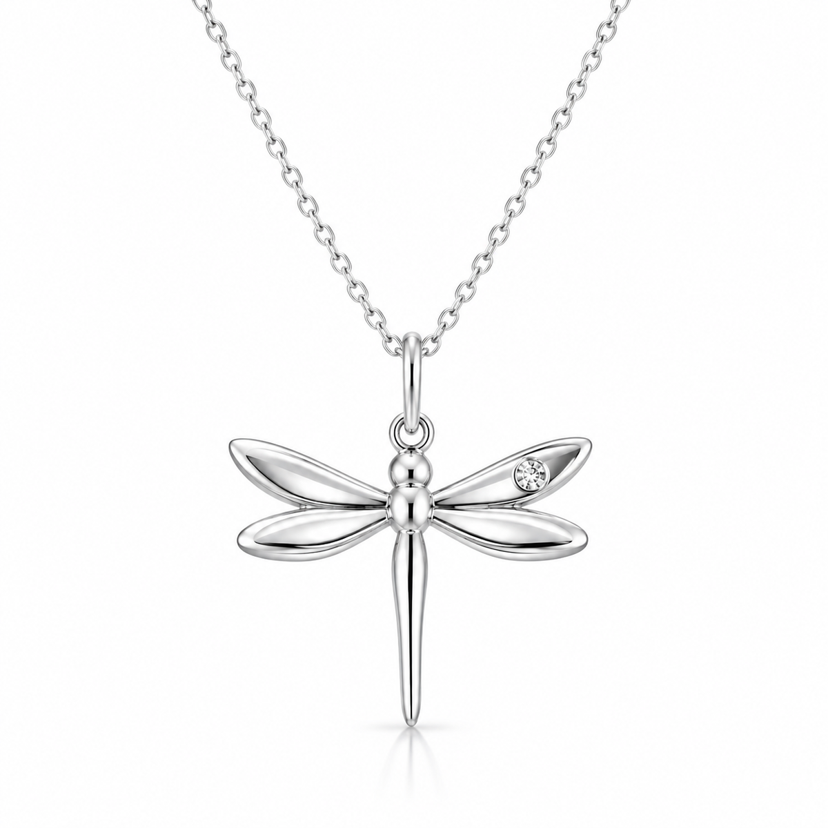 Sterling Silver CZ Dragonfly Necklace with sparkling cubic zirconia