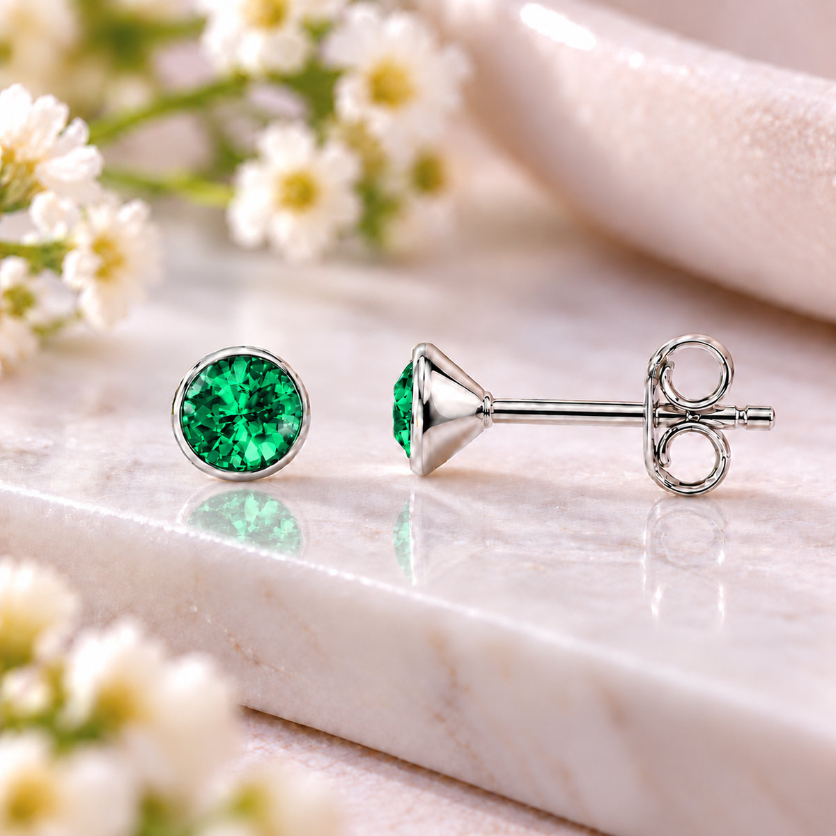 Emerald Birthstone Stud Earrings – May birthday jewellery gift