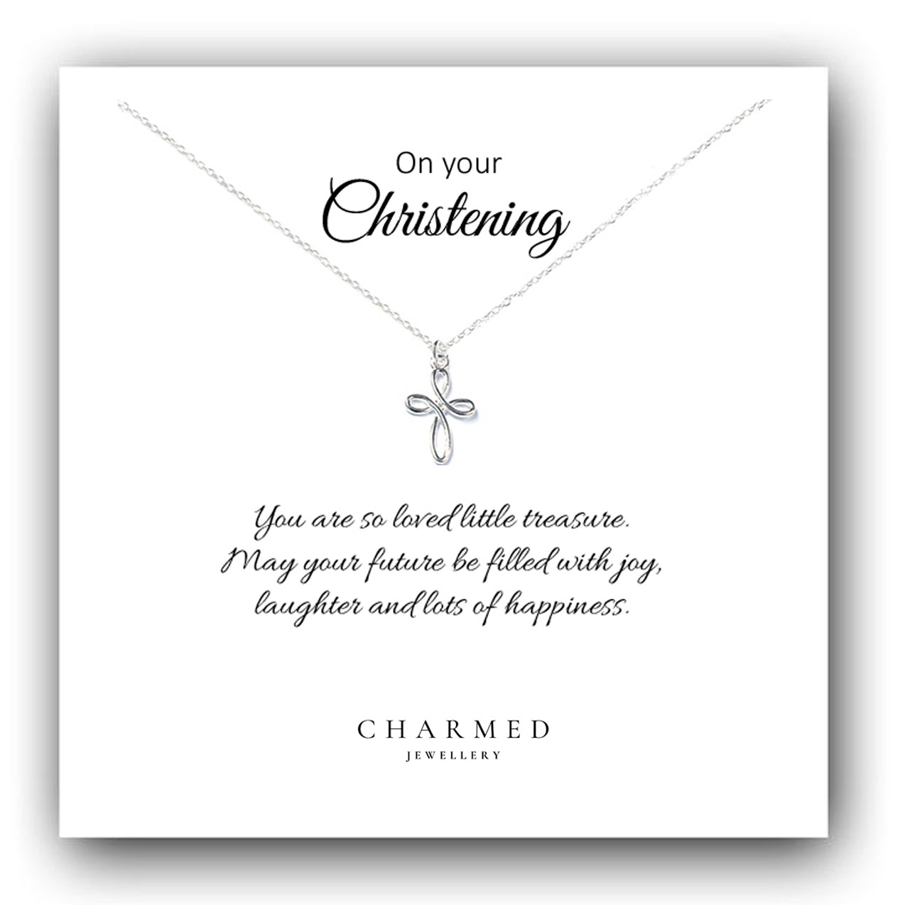 Christening Eternity Cross Necklace in Sterling Silver 925, Personalised Keepsake Gift
