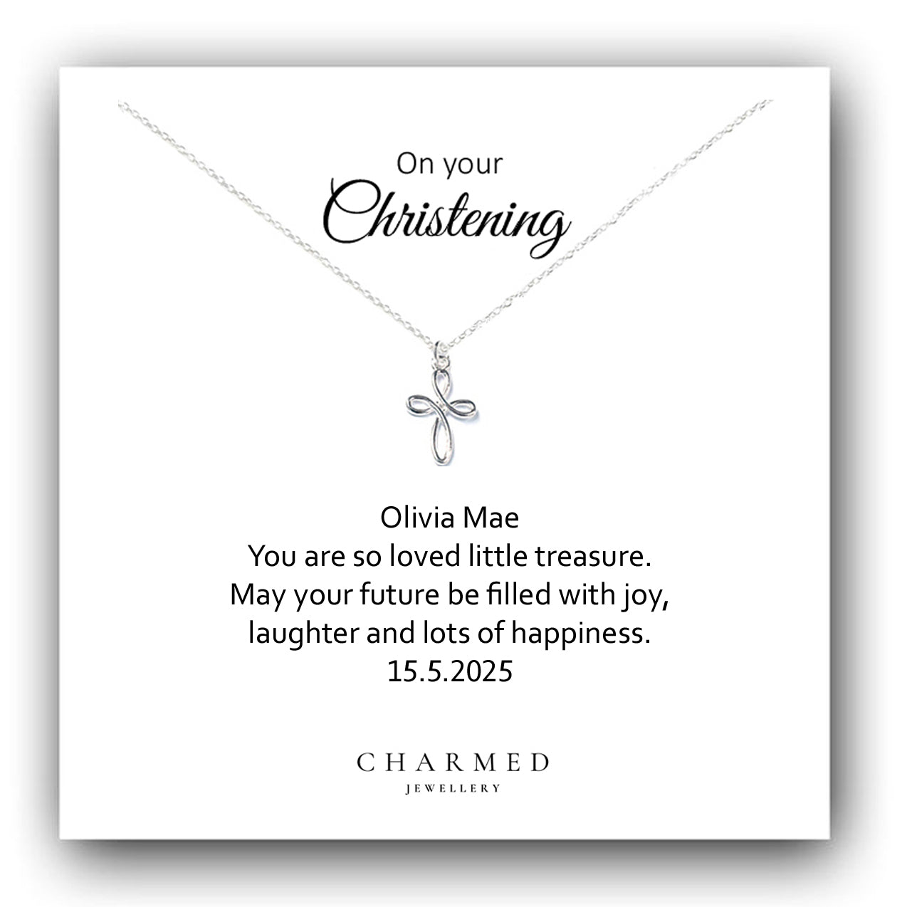 Christening Eternity Cross Necklace in Sterling Silver 925, Personalised Jewellery Gift