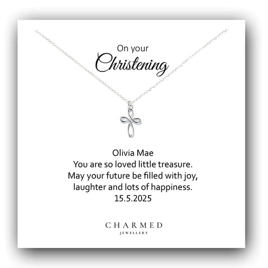 Christening Eternity Cross Necklace in Sterling Silver 925, Personalised Jewellery Gift