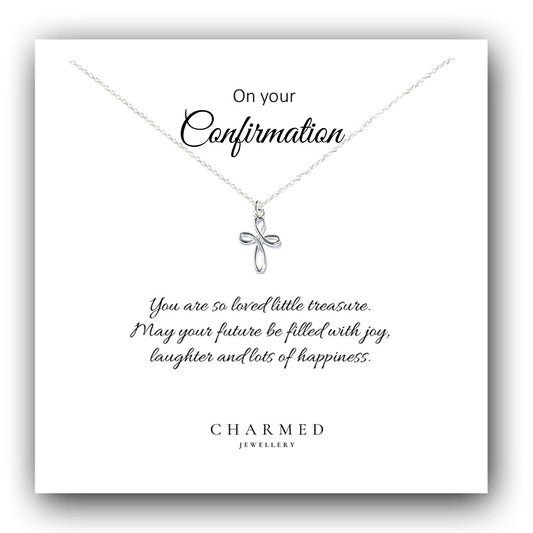 Confirmation Eternity Cross Necklace in Sterling Silver 925, Personalised Keepsake Gift