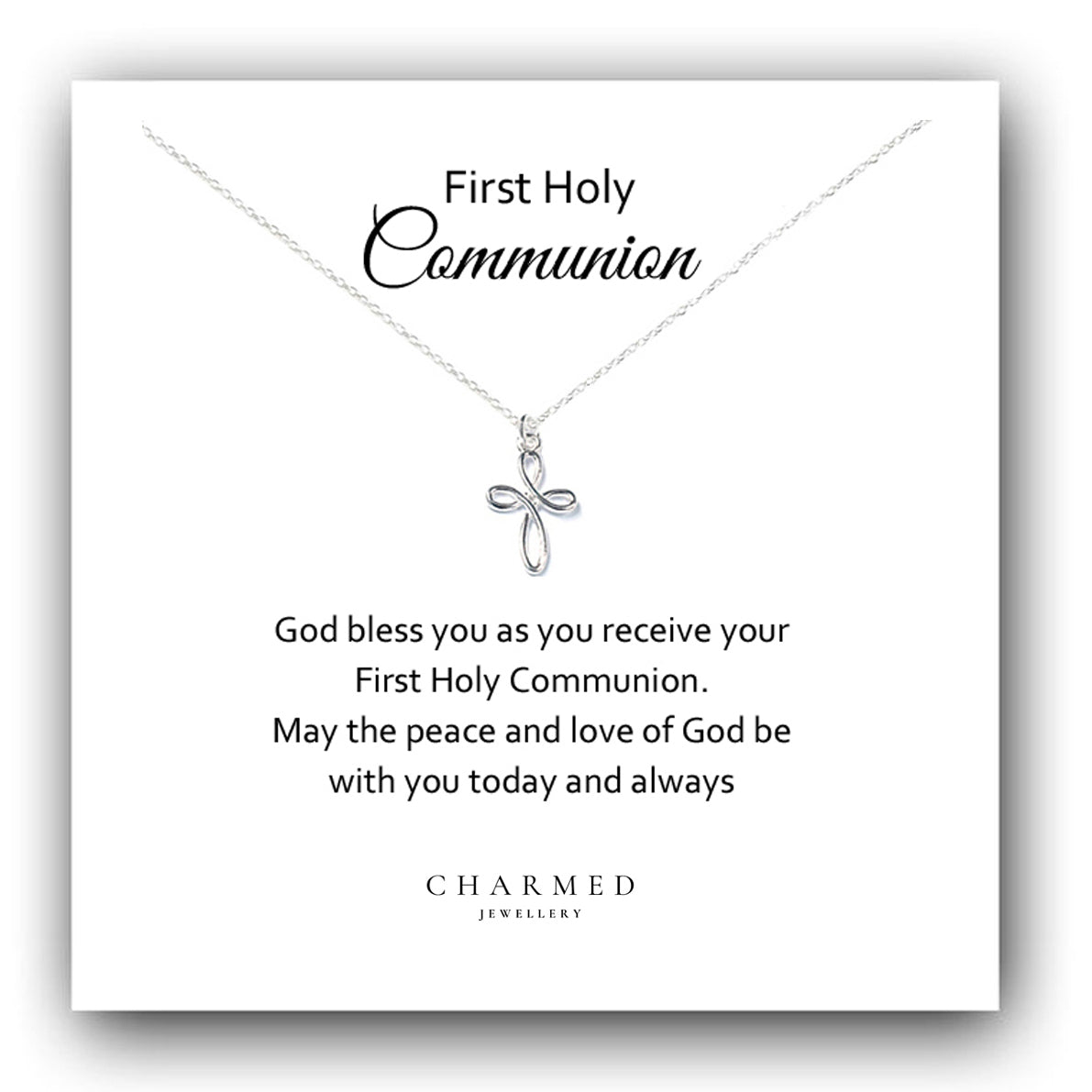 First Holy Communion Gift, Eternity Cross Necklace in Sterling Silver 925, Personalised Jewellery Gift