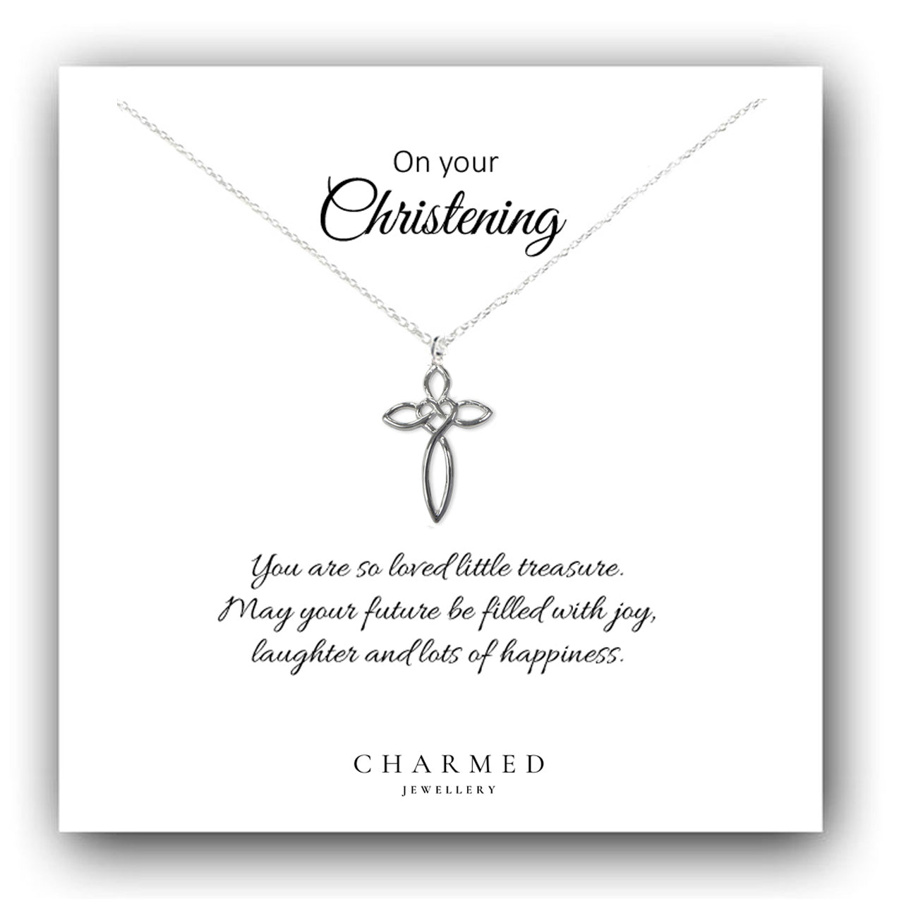 Christening Eternity Heart Cross Necklace in Sterling Silver 925, Personalised Keepsake Gift