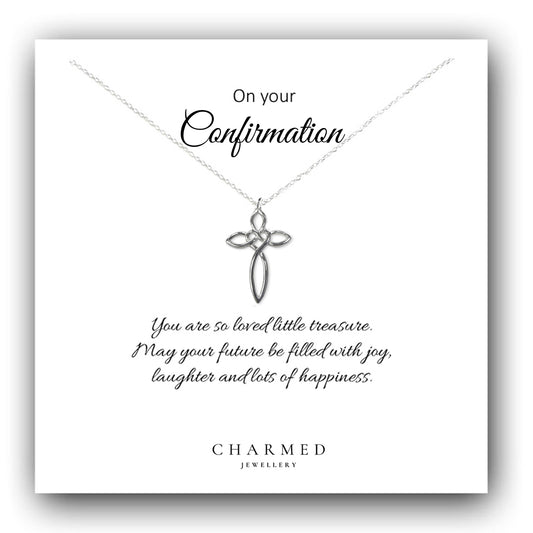 Confirmation Eternity Heart Cross Necklace in Sterling Silver 925, Personalised Keepsake Gift