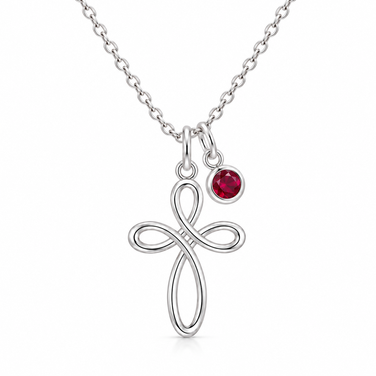 Eternity Cross Birthstone Necklace in 925 sterling silver