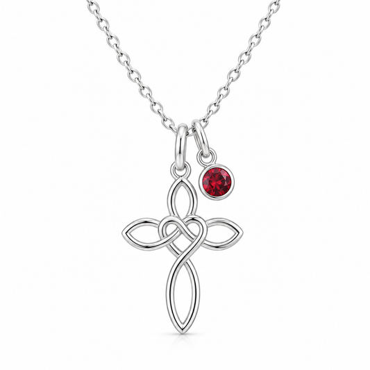 Eternity Heart Cross Birthstone Necklace in 925 sterling silver