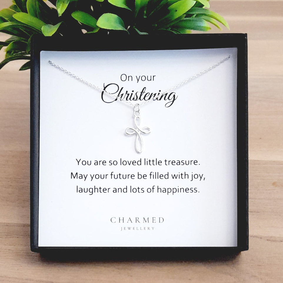 Christening Eternity Cross Necklace in Sterling Silver 925 | Personalised Jewellery Gift