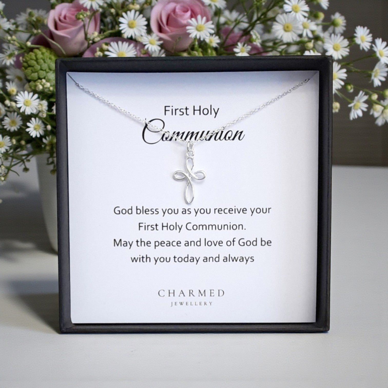 First Holy Communion Gift | Eternity Cross Necklace 925 Sterling Silver | Personalised Jewellery Gift