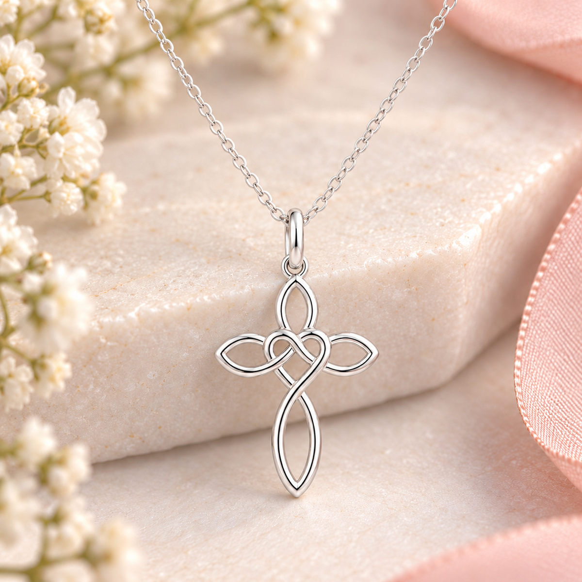 Sterling Silver Eternity Heart Cross Necklace – faith jewellery gift