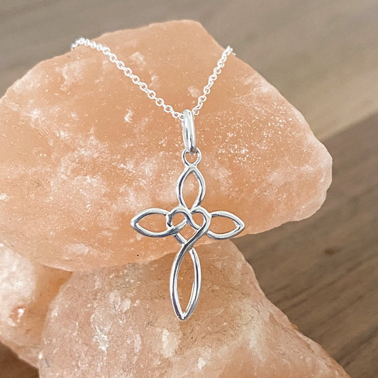 Eternity Heart Cross Necklace Sterling Silver 925, Personalised Jewellery