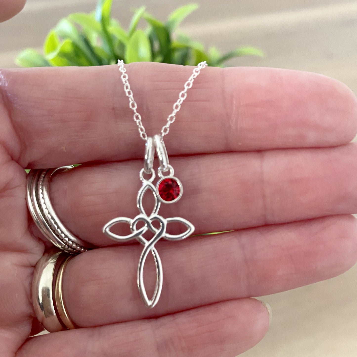 Eternity Heart Cross Necklace with Birthstone Sterling Silver 925 – Personalised Jewellery Gift