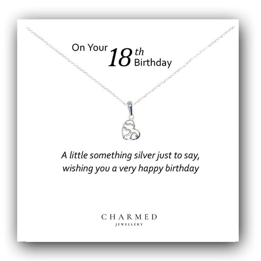 18th Birthday Fancy Heart Necklace in Sterling Silver 925, Personalised Jewellery Gift