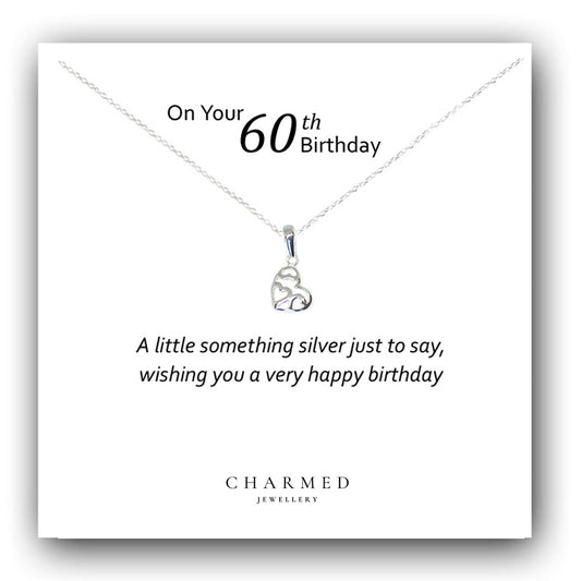 60th Birthday Fancy Heart Necklace in Sterling Silver 925, Personalised Gift