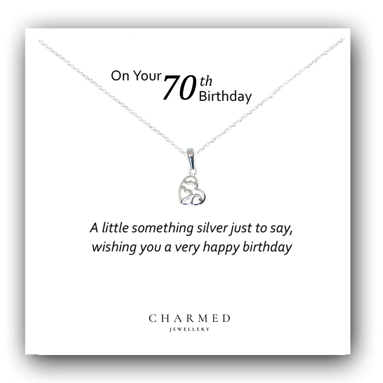 70th Birthday Fancy Heart Necklace in Sterling Silver 925, Personalised Gift
