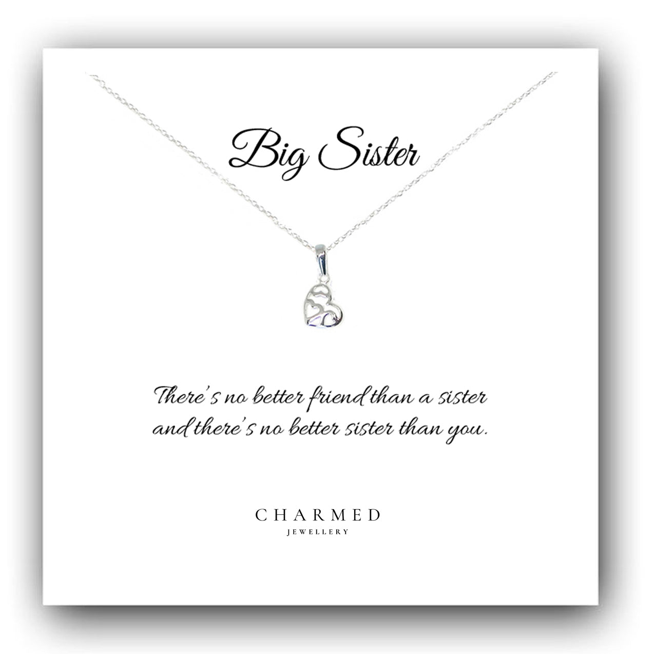 Big Sister Fancy Heart Necklace in Sterling Silver 925, Personalised Gift