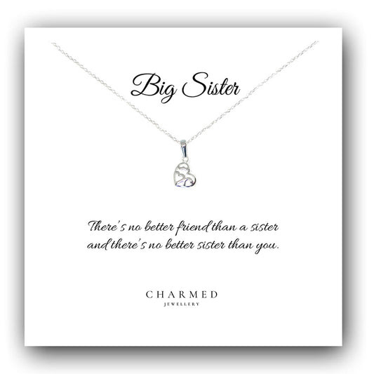 Big Sister Fancy Heart Necklace in Sterling Silver 925, Personalised Gift