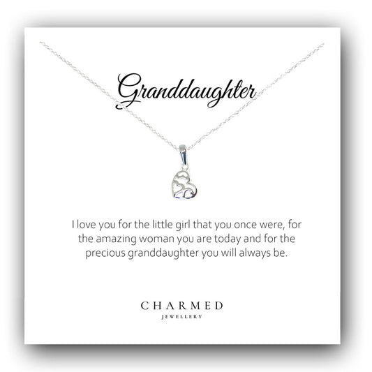 Granddaughter Gift, Fancy Heart Necklace in Sterling Silver 925, Personalised Jewellery Gift