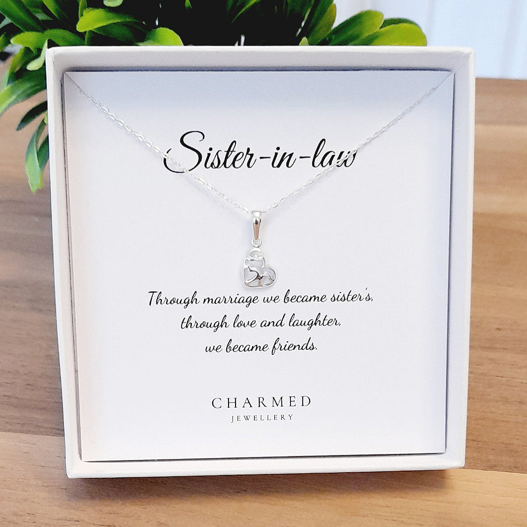 Sister-in-Law Fancy Heart Necklace in Sterling Silver 925 | Personalised Jewellery Gift