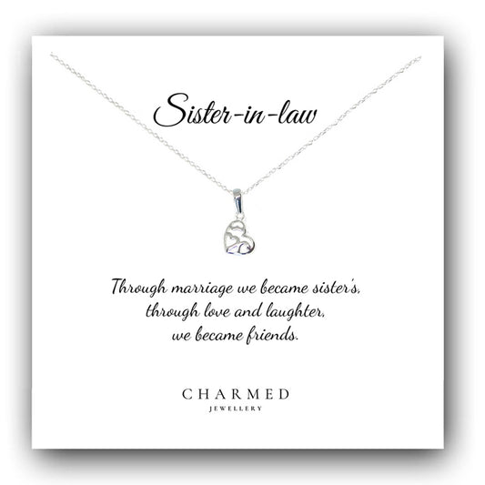 Sister in Law Fancy Heart Necklace in Sterling Silver 925, Personalised Gift