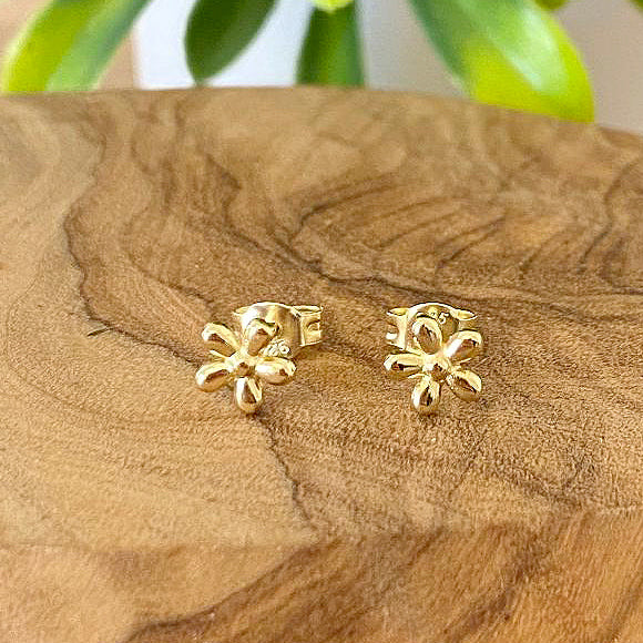 Flower Stud Earrings | 14ct Gold Plated Sterling Silver | Personalised Gift for Her