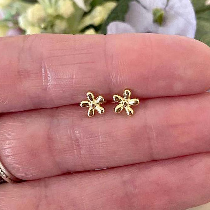 Flower Stud Earrings | 14ct Gold Plated Sterling Silver | Personalised Gift for Her