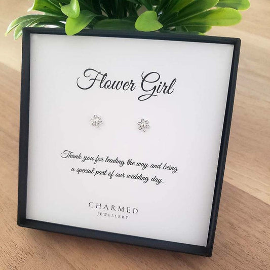 Flower Girl Gift, Flower Stud Earrings Sterling Silver 925 | Personalised