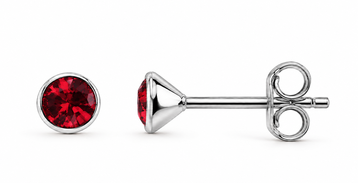 January Garnet Birthstone Stud Earrings in 925 sterling silver