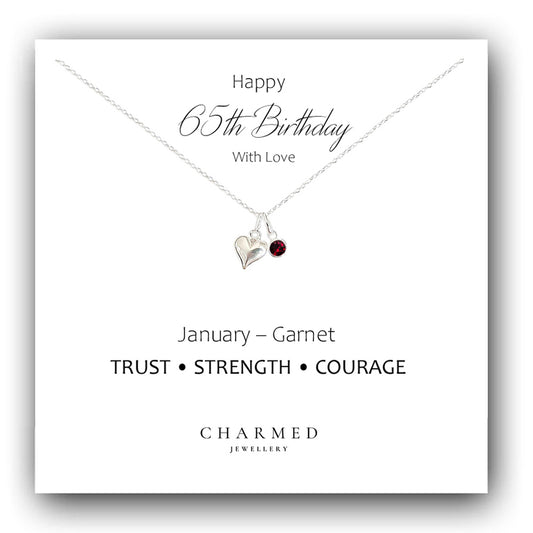 65th Birthday Gift, Puffy Heart Necklace with Choice of Swarovski Crystal Birthstone