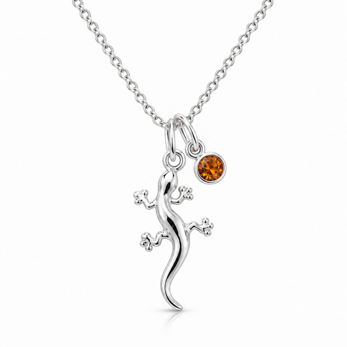 Gecko Birthstone Necklace in 925 sterling silver